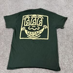 Keith Haring Shirt Mens Small Green Yellow Three Eyes Short Sleeve Art Casual